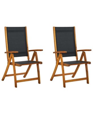 Folding Patio Chairs 2 pcs Solid Acacia Wood and Textilene