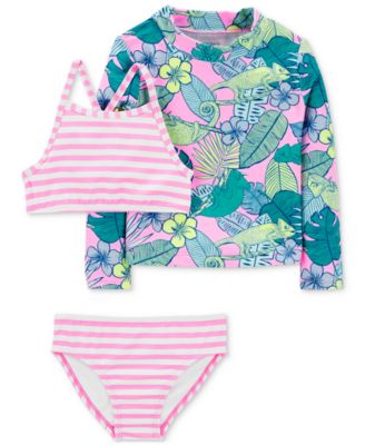 Carter's - Toddler Girls Tropical Iguana 3-Pc. Rash Guard Swimsuit Set