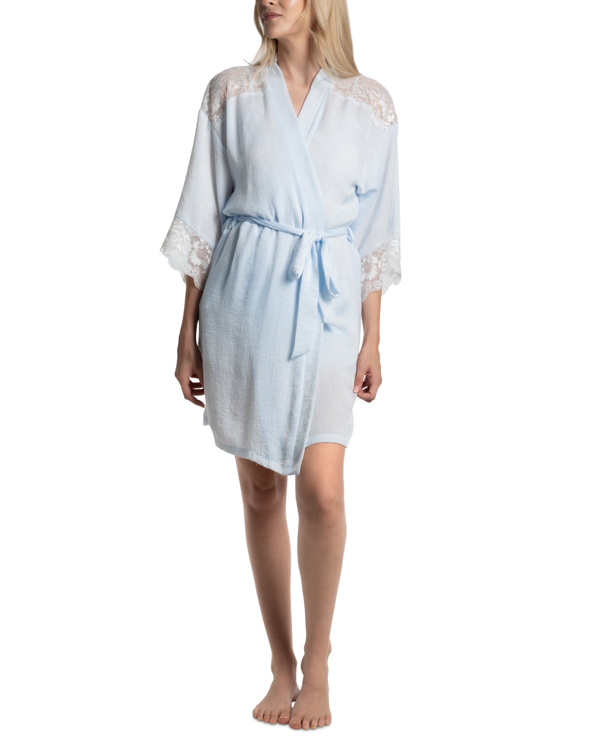 Women's Luxe Satin Bridal Robe - Light Blue