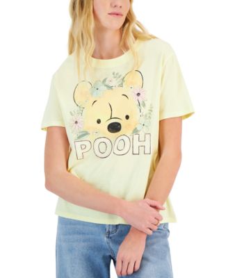 Juniors' Floral Pooh Crewneck Graphic Tee