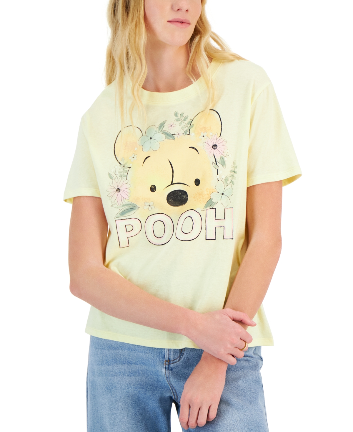 Juniors' Floral Pooh Crewneck Graphic Tee - Anise Flower