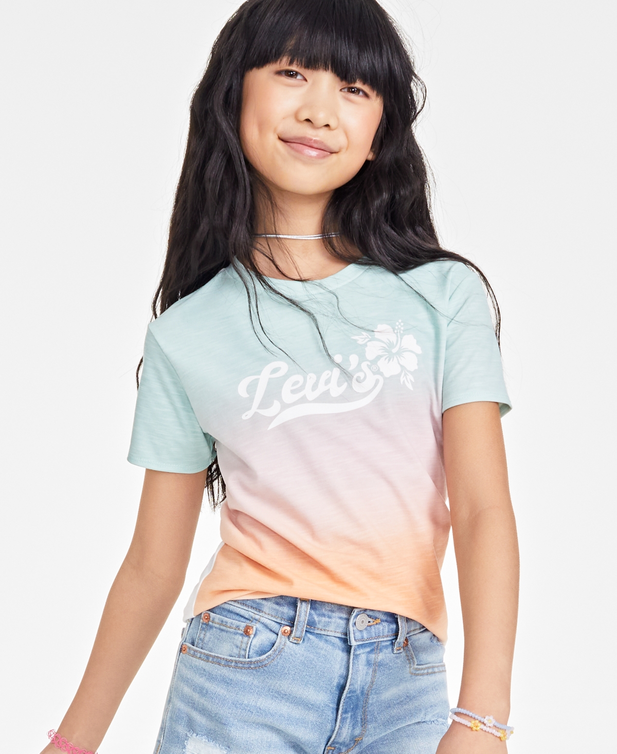 Levi's Kids' Big Girls Dye-effect Short-sleeve Logo Graphic T-shirt In Multi