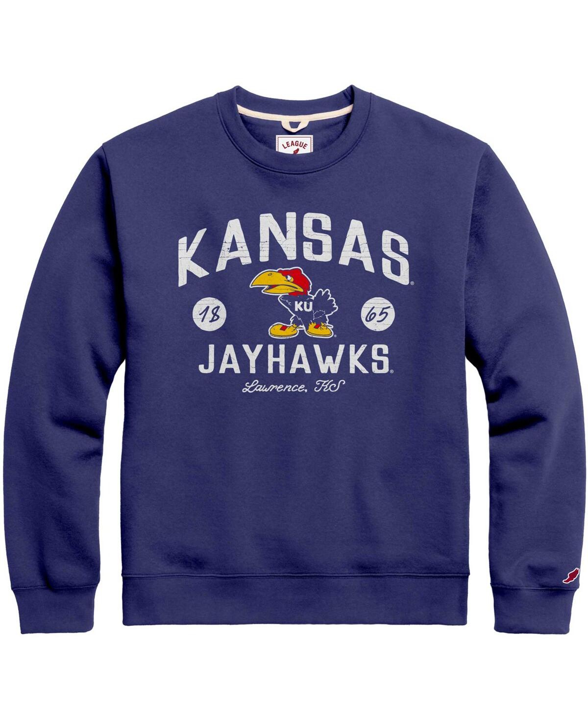 Men's League Collegiate Wear Royal Distressed Kansas Jayhawks Bendy Arch Essential Pullover Sweatshirt - Royal