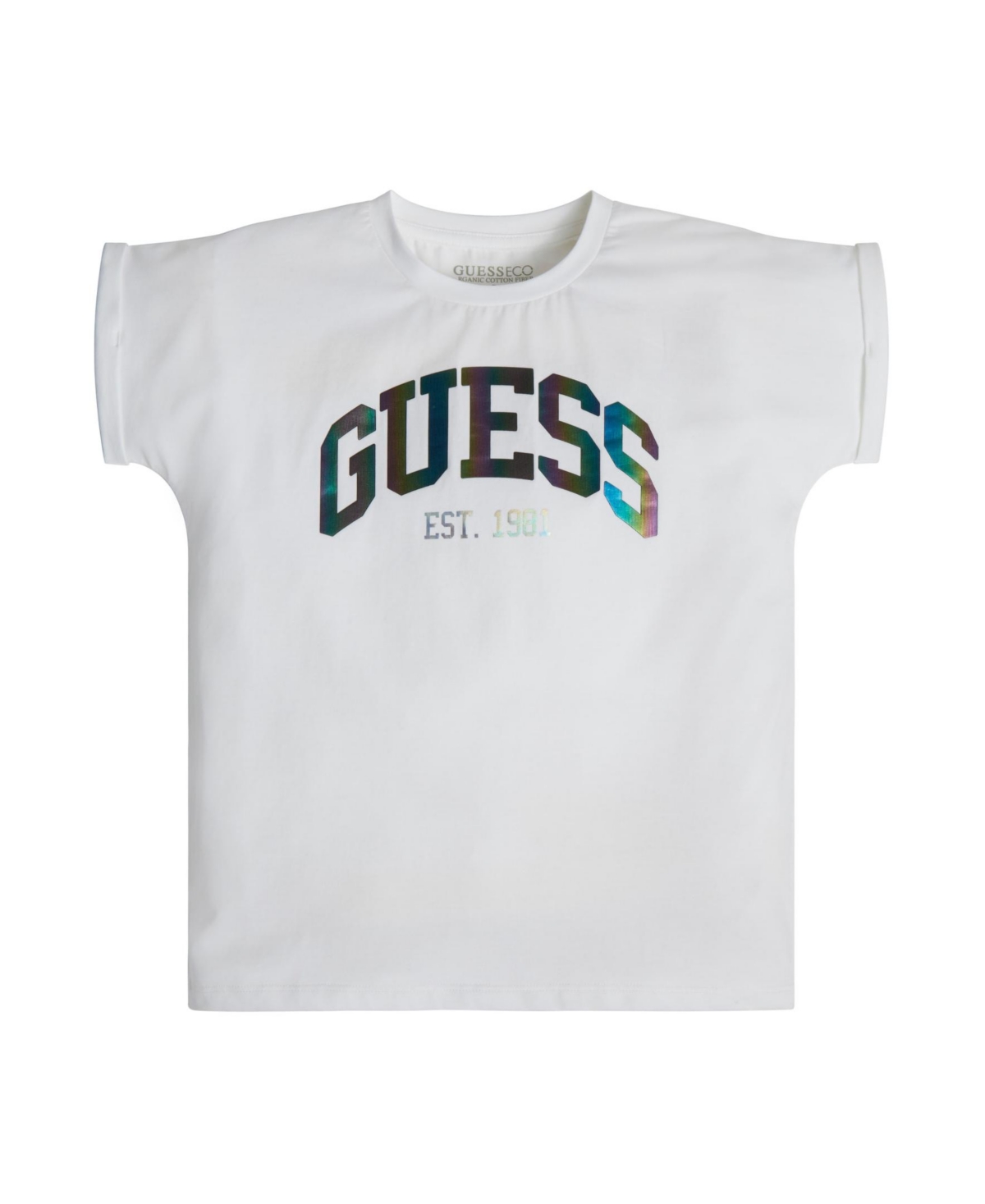 Guess Kids' Big Girls Light Stretch Jersey Iridescent Logo T-shirt In White