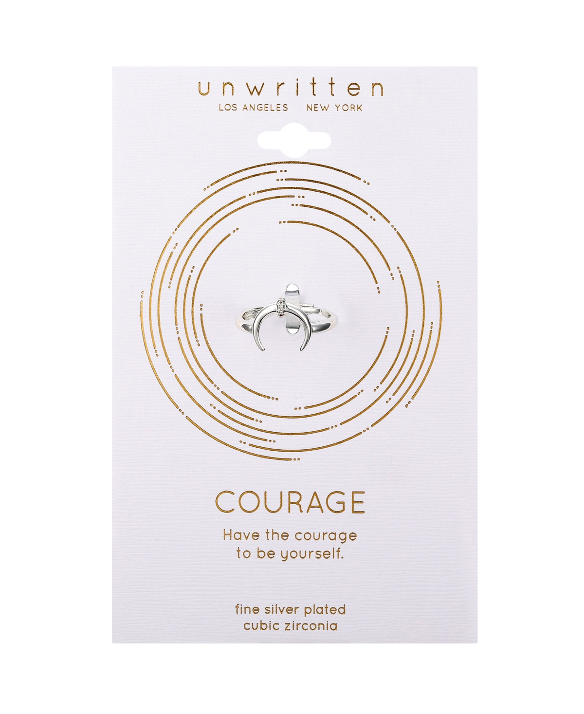Unwritten Fine Silver-plated Cubic Zirconia Crescent Adjustable Ring In Silver