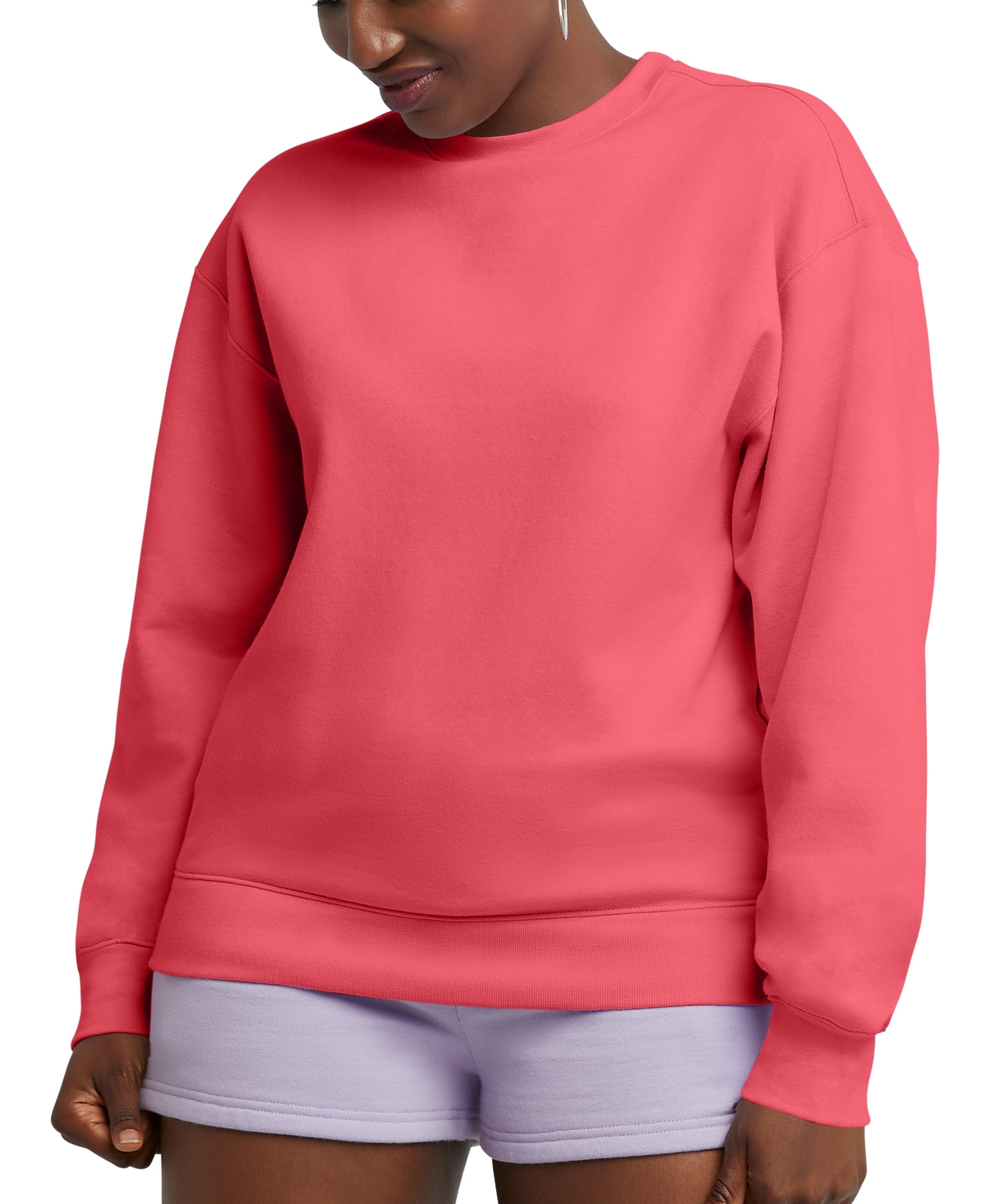 Hanes Women's Originals Dropped Shoulder Sweatshirt In Pinky Peach
