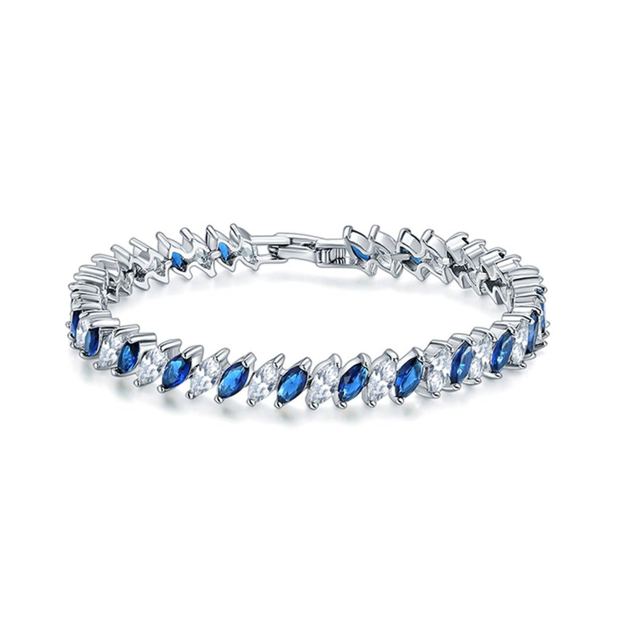 Cubic Zirconia Tennis Bracelet with Marquise Cut Sapphire and Cubic Zirconia - Silver