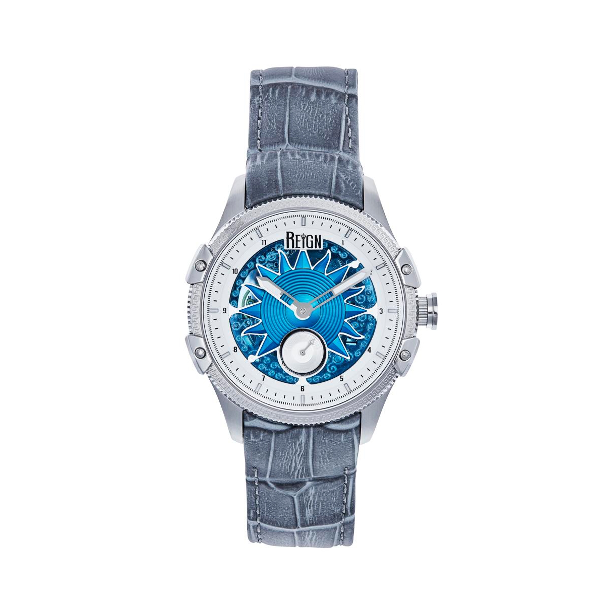 Men Solstice Automatic Semi-Skeleton Leather Strap Watch - Gray/Blue - Gray/blue