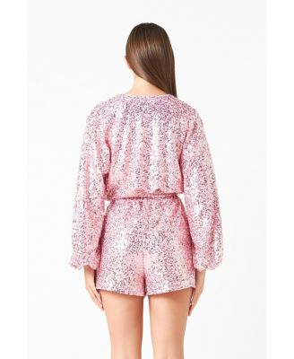 Women's Sequins Wrapped Romper with Belt