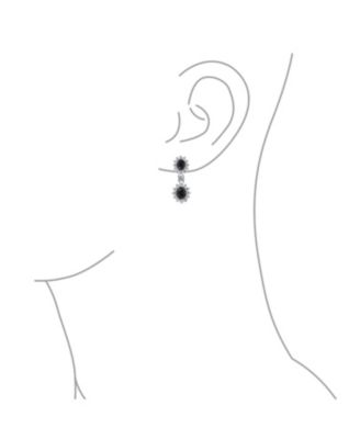 Art Deco Style Crown Halo Oval Cubic Zirconia Black CZ Fashion Formal Dangle Drop Earrings Prom Rhodium Plated