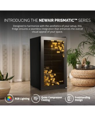 Prismatic Series 126 Can Beverage Refrigerator with RGB HexaColor LED Lights, Gaming Fridge, Mini Fridge for Game Room, Party Festive Holiday Fridge with Remote Control and Adjustable Shelves for Beer, Soda or Other Beverages / Drinks