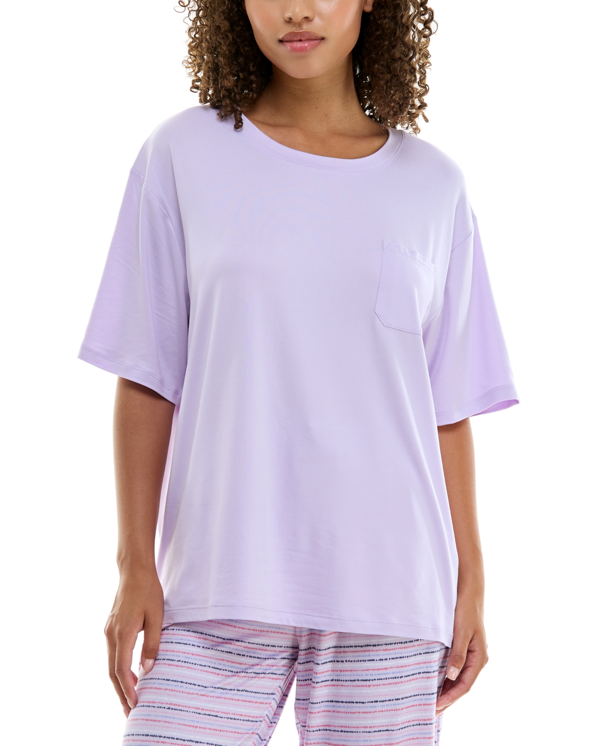 Roudelain Women's Round-neck Dolman-sleeve Pajama Shirt In Lavender Fog