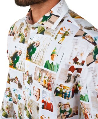 Men's Elf Christmas Shirt - Christmas Party Shirt - Stylish Button-Up Shirt - White - Long sleeve