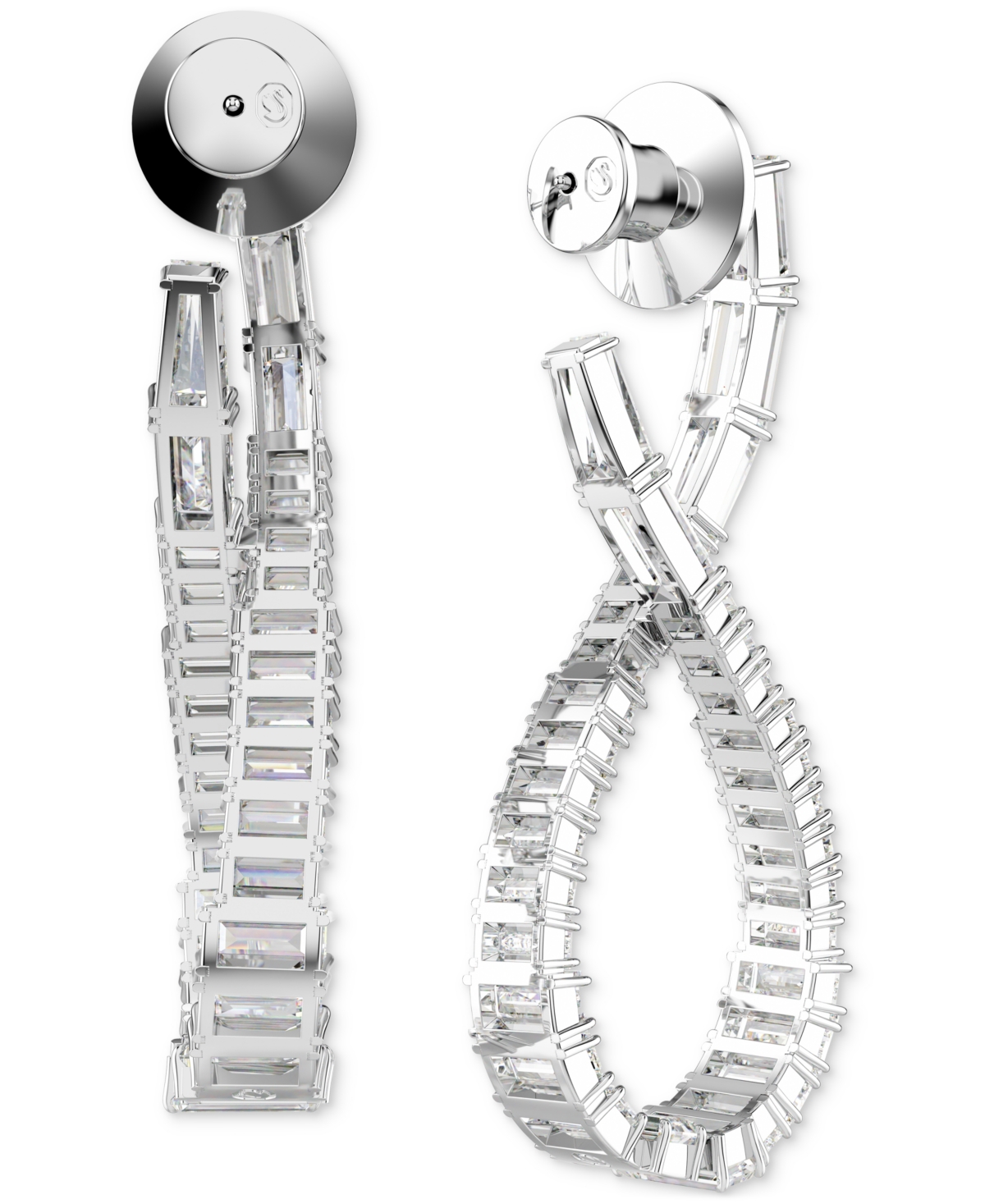 Swarovski Hyperbola Pierced Earrings Hoop L Twist Rhodium Shiny White In Silver