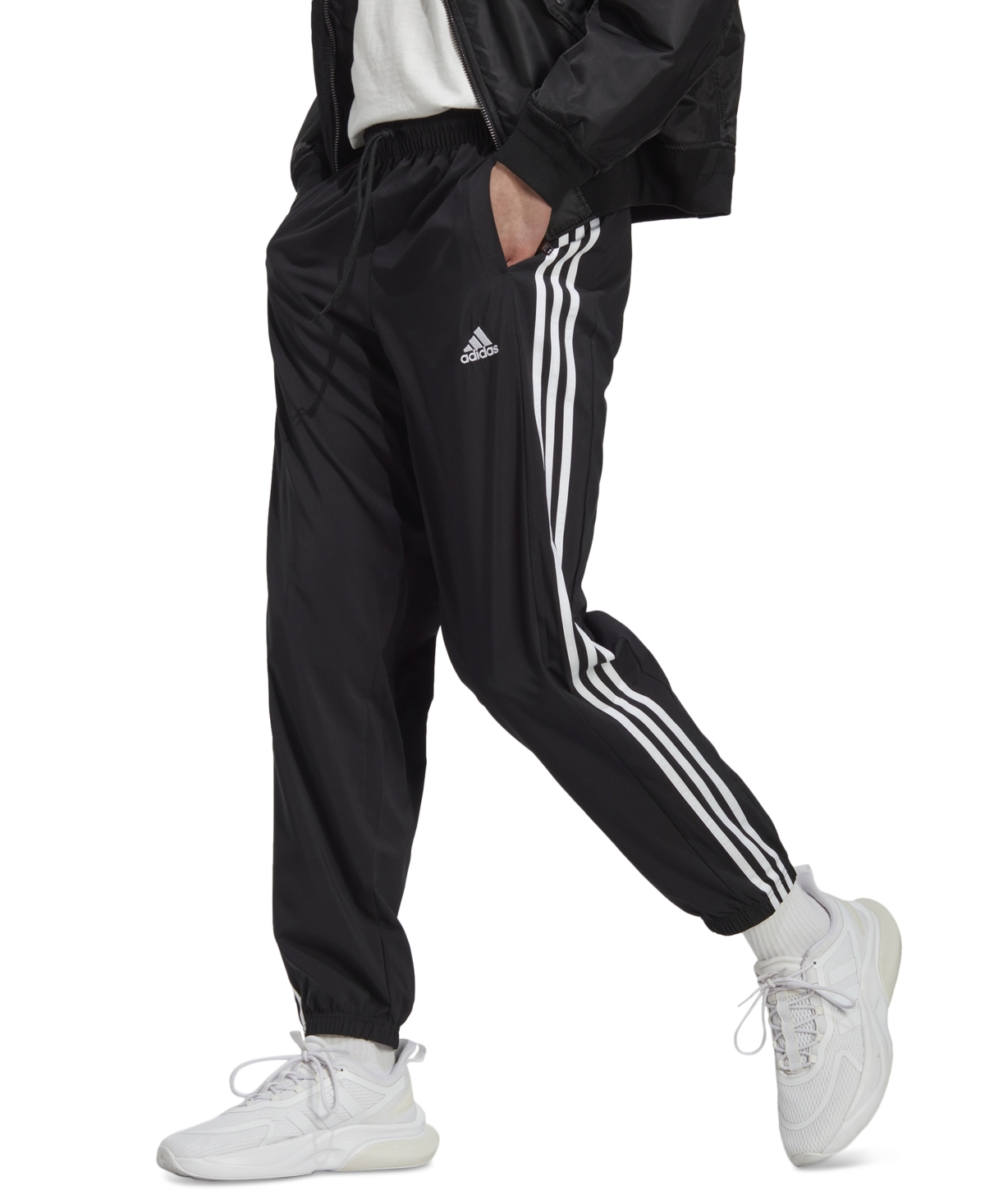 adidas Men's Aeroready Essentials Elastic Cuff Woven 3-Stripes Tracksuit Pants -white