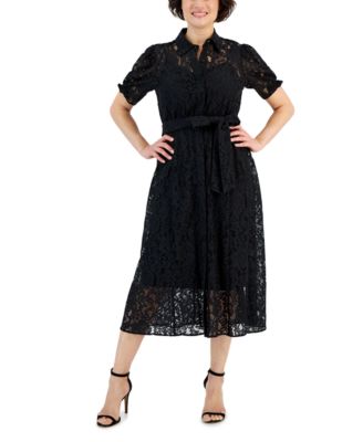 Anne Klein - Women's Puff-Sleeve Tie-Waist Lace Shirtdress