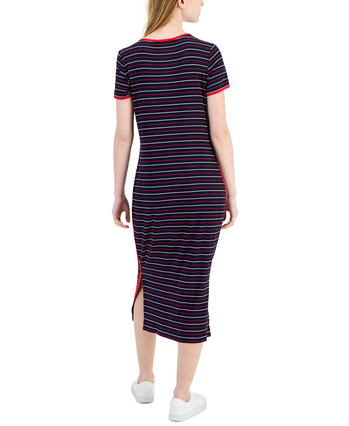 Tommy Hilfiger Women's Striped Ribbed Midi Dress