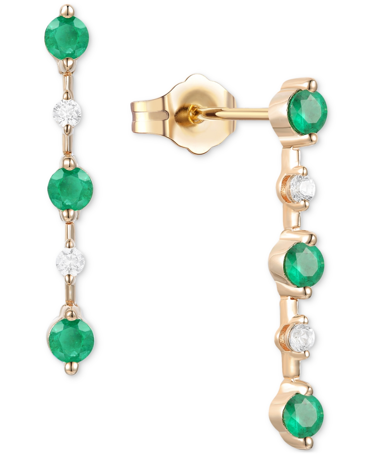 Macy's Emerald (3/4 Ct. T.w.) & Diamond (1/10 Ct. T.w.) Linear Drop Earrings In 14k Gold (also In Ruby & Sa