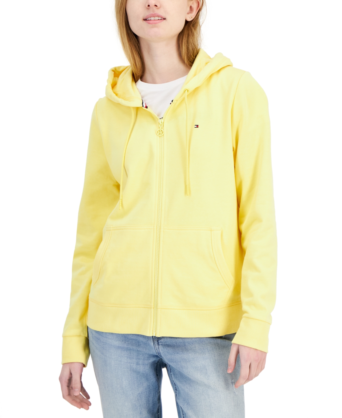 Shop Tommy Hilfiger Women's Flag Zip Hooide In Yellow