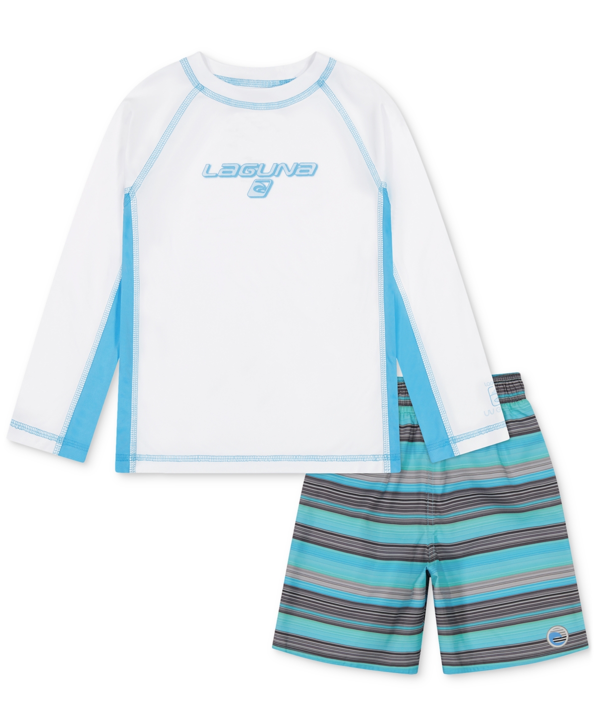 Shop Laguna Little Boys Sundown Stripe Out 2-pc. Swim Top & Swim Trunks Set In Bachelor Button