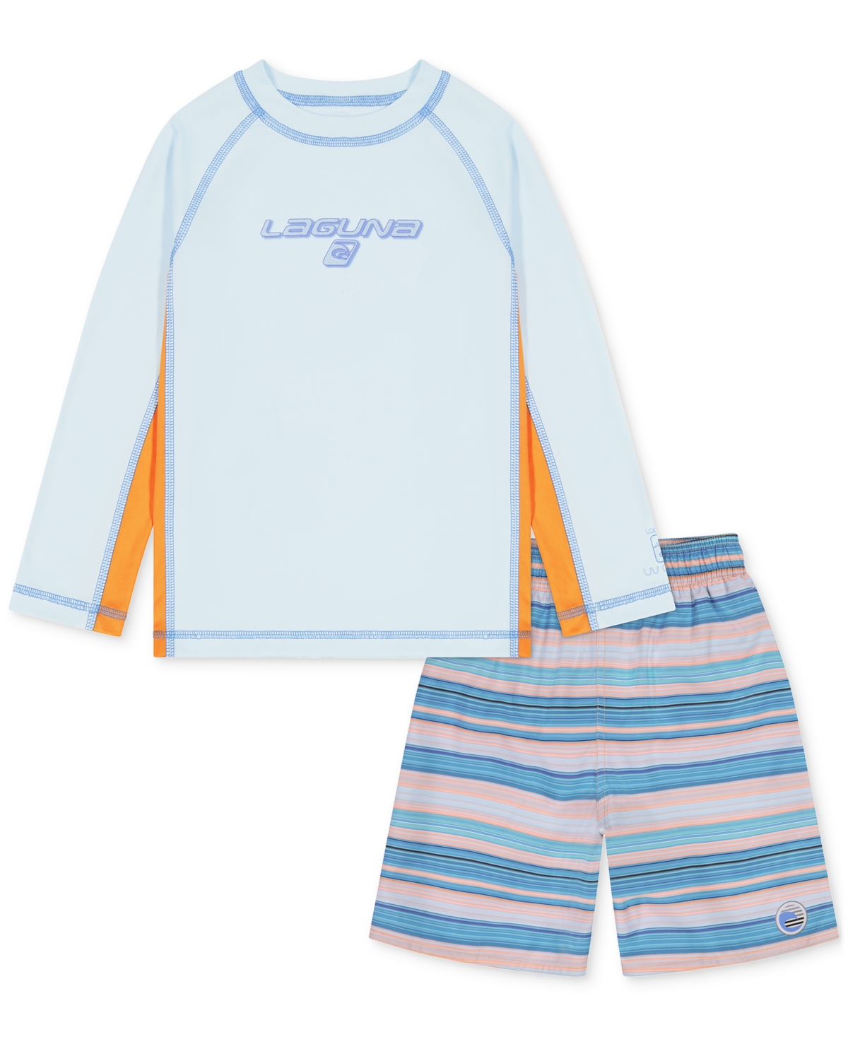 Shop Laguna Little Boys Sundown Stripe Out 2-pc. Swim Top & Swim Trunks Set In Bright Orange