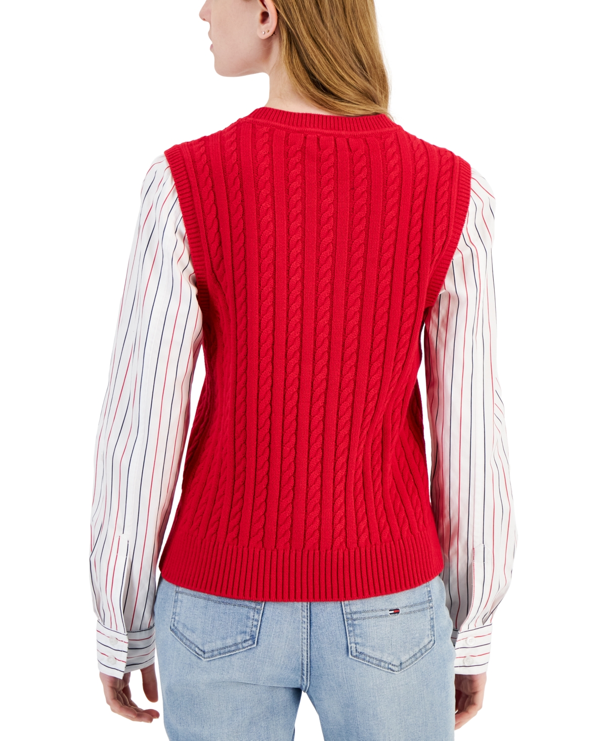 Shop Tommy Hilfiger Women's Striped Layered-look Sweater Vest In Red