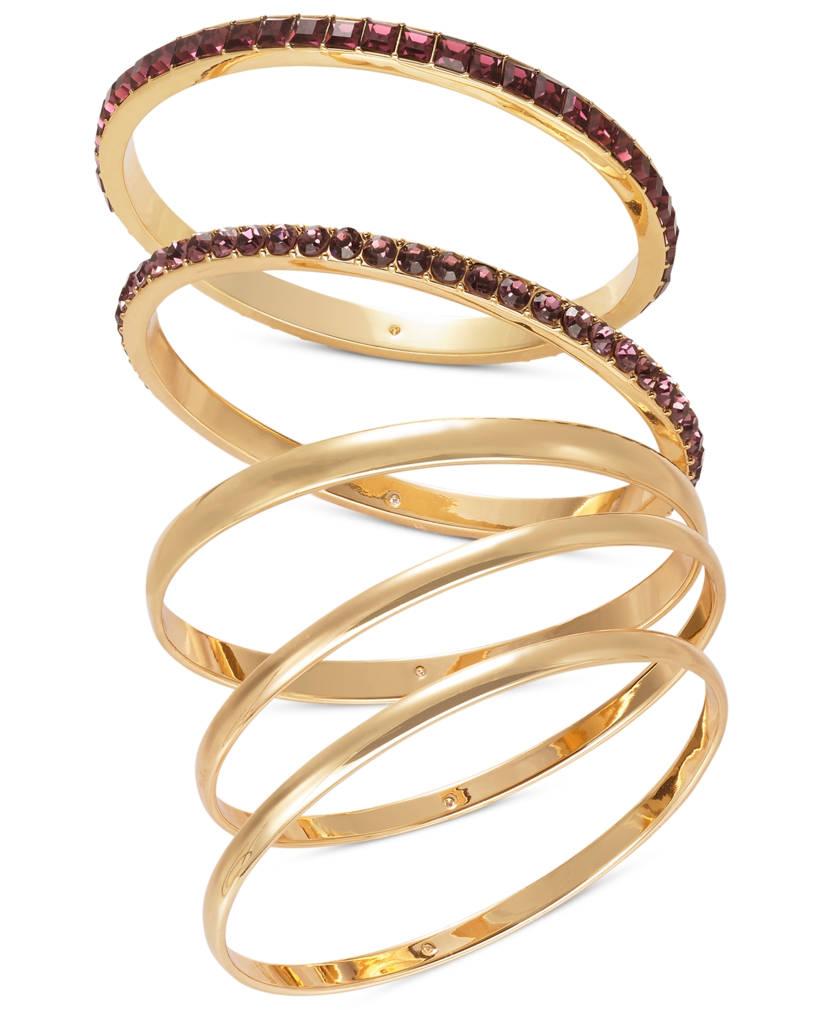 Shop Inc International Concepts Gold-tone 5-pc. Set Stone & Polished Bangle Bracelets, Created For Macy's In Purple