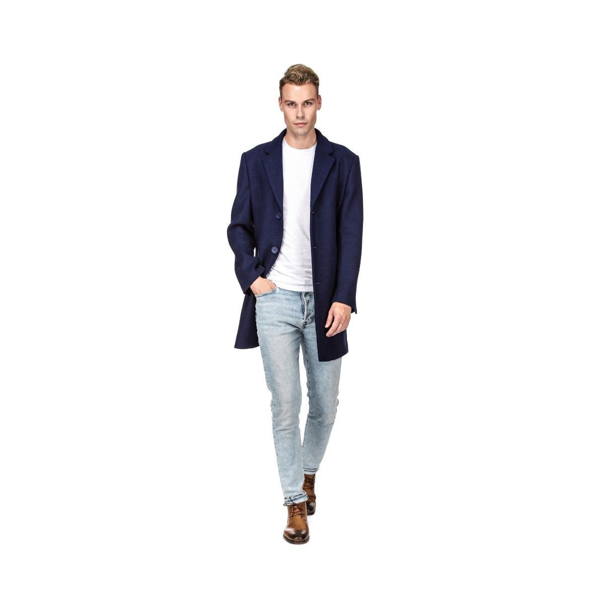 Braveman Men's Tailored Wool Blend Notch Collar Wool Blend Walker Car Coat