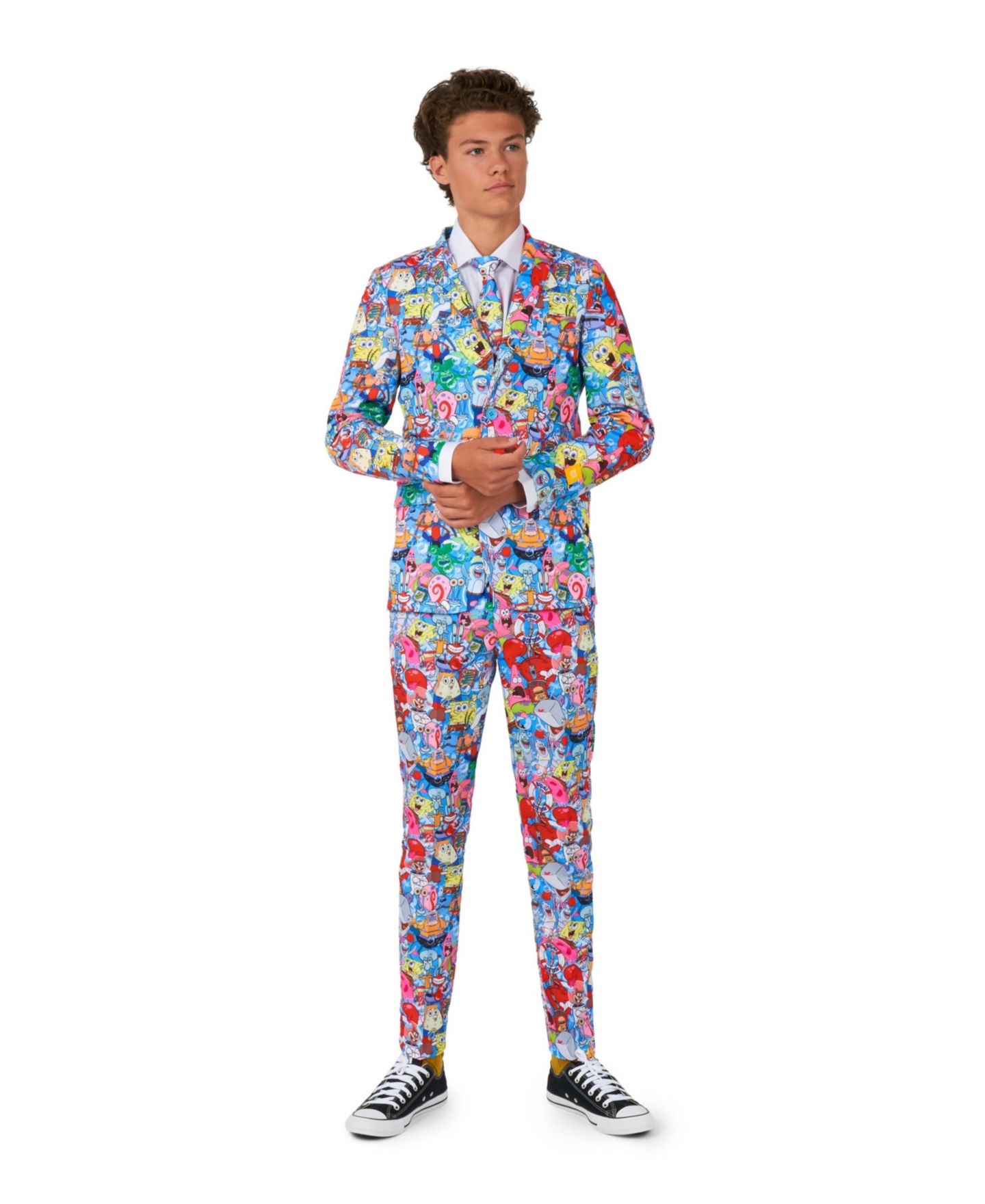 Детский приталенный костюм OppoSuits SpongeBob Frenzy: пиджак, брюки, галстук на клипсе — фото 4