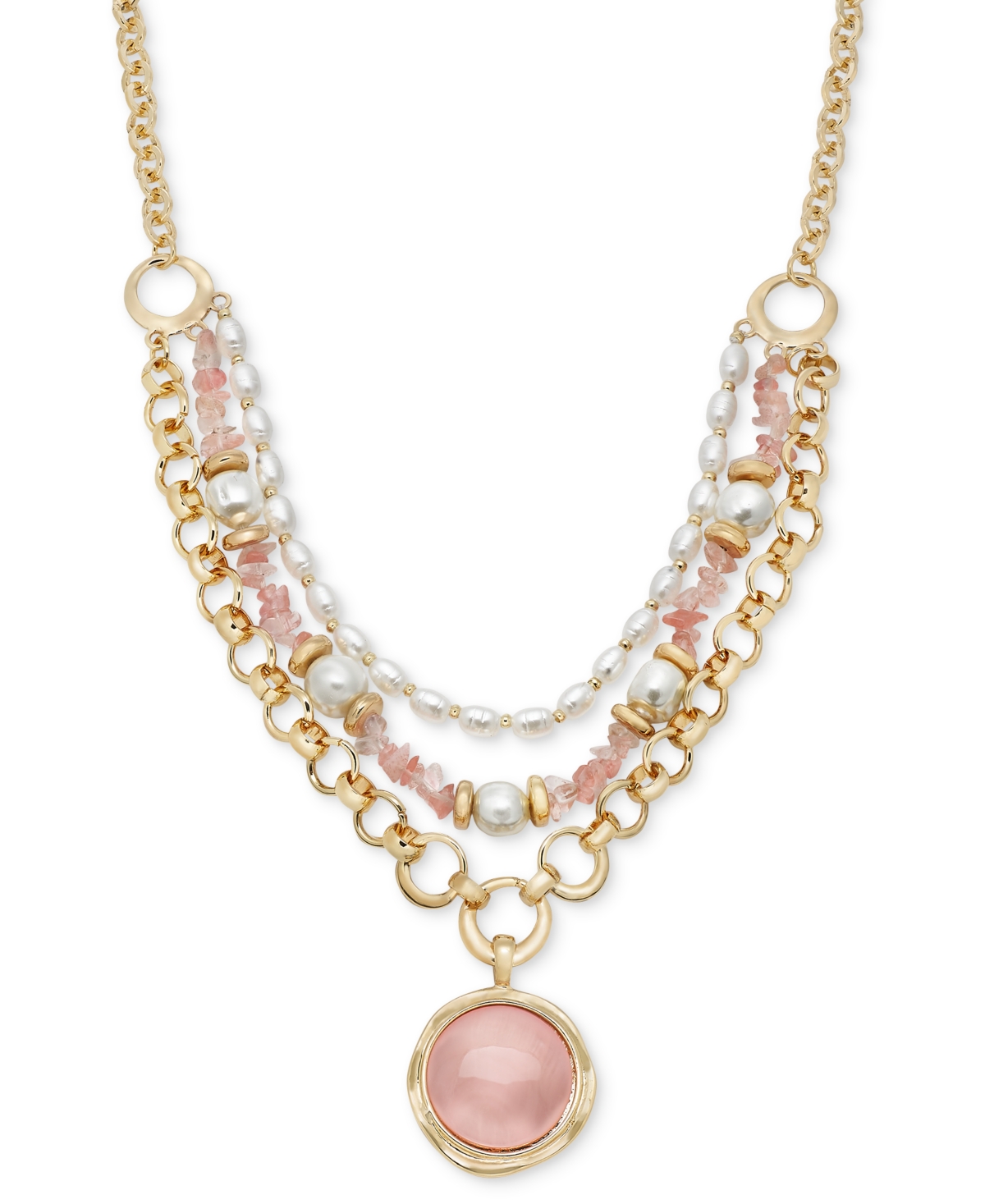 Gold-Tone Multi-Row Pendant Necklace, 17" + 3" extender, Created for Macy's - Pink