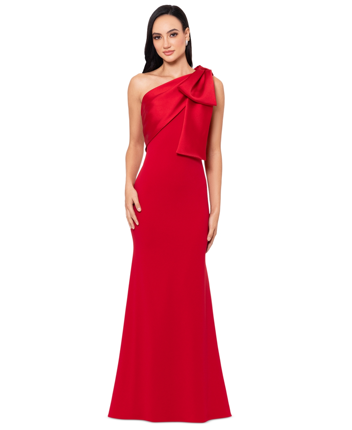 Women's Bow-Trimmed One-Shoulder Gown - Red