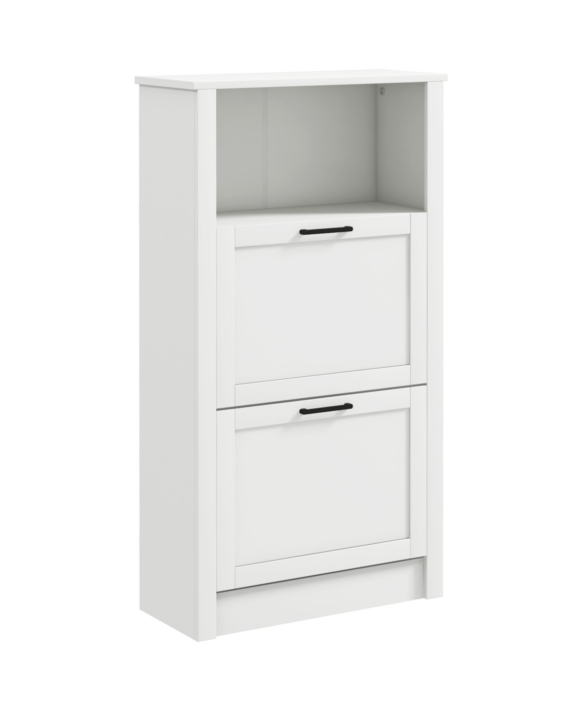 Shoe Storage Cabinet with Open Compartment and 2 Flip Drawers - White