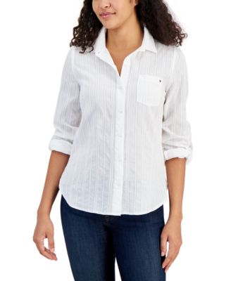 Tommy Hilfiger - Women's Textured Button-Front Roll-Tab-Sleeve Top