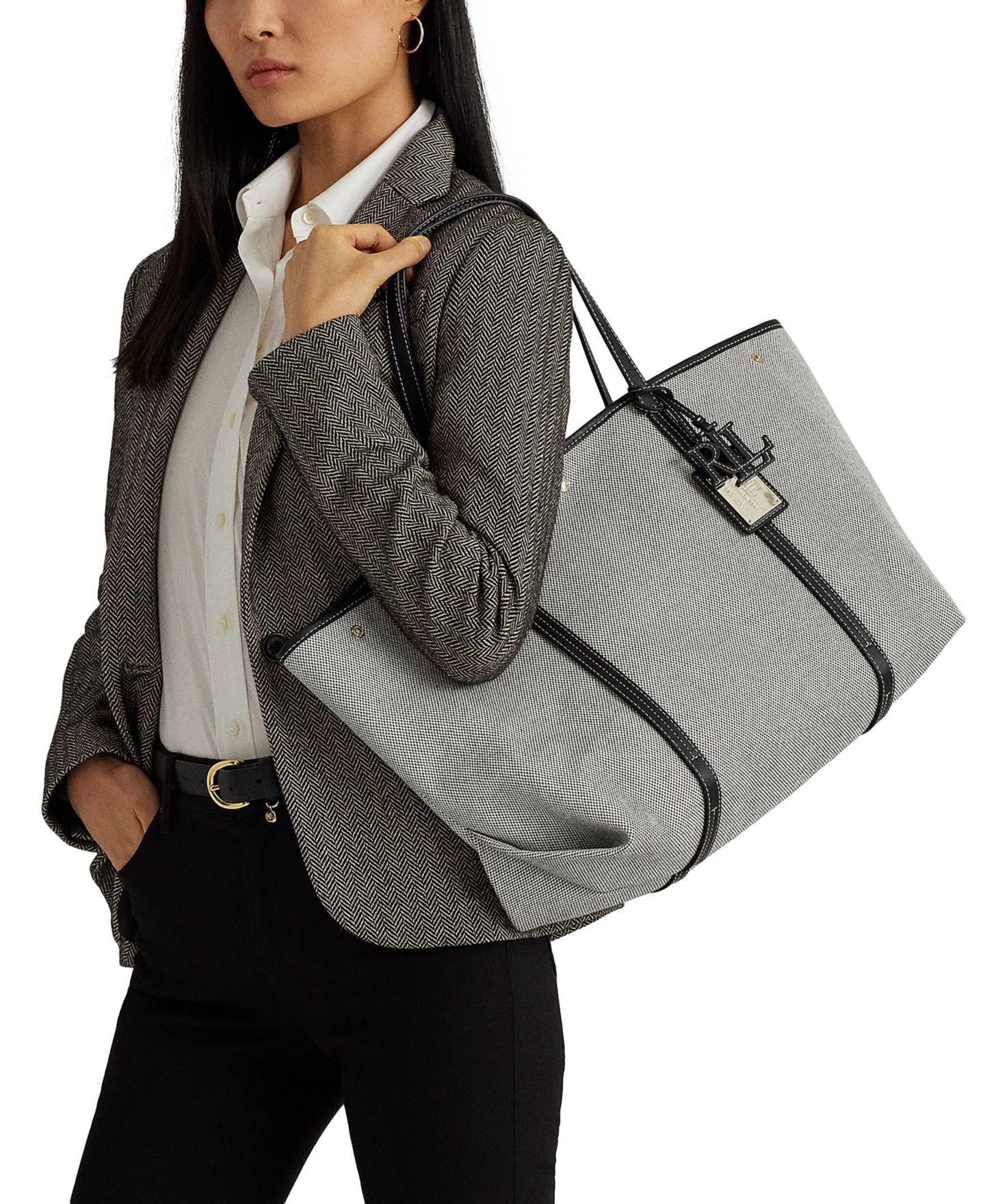 Женская сумка Lauren Ralph Lauren Canvas & Leather Emerie Extra Large, цвет: Чёрный — фото 2