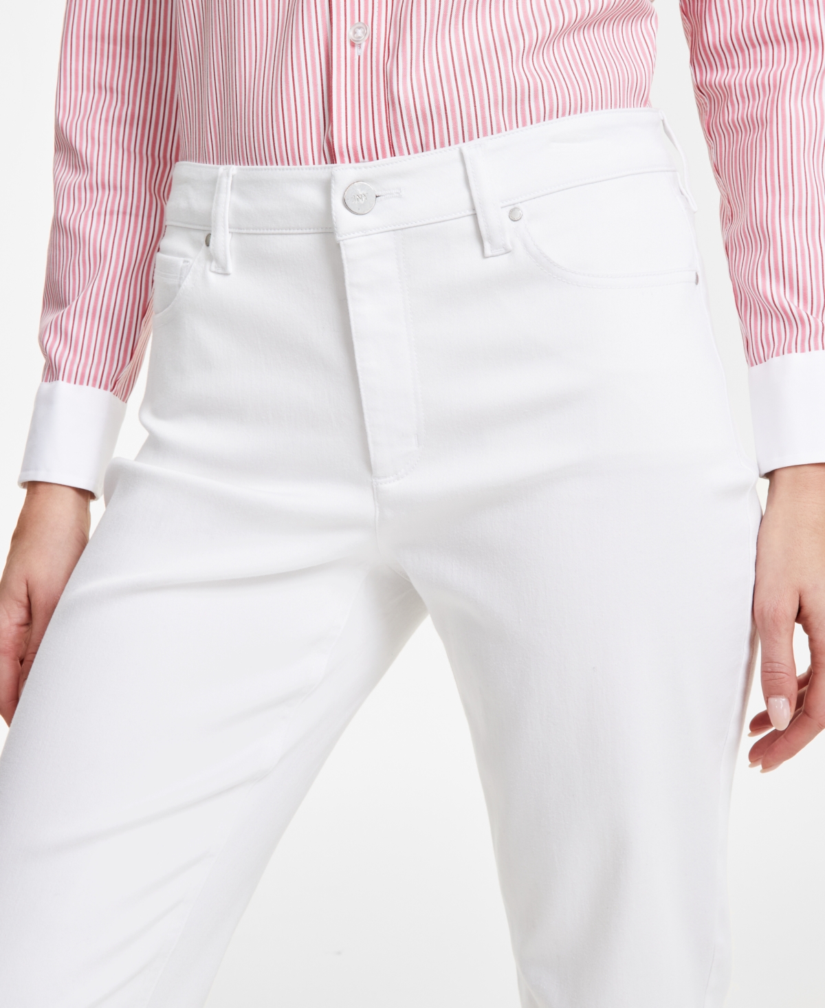 Shop Jones New York Petite Lexington Straight-leg Denim Jeans In Soft White