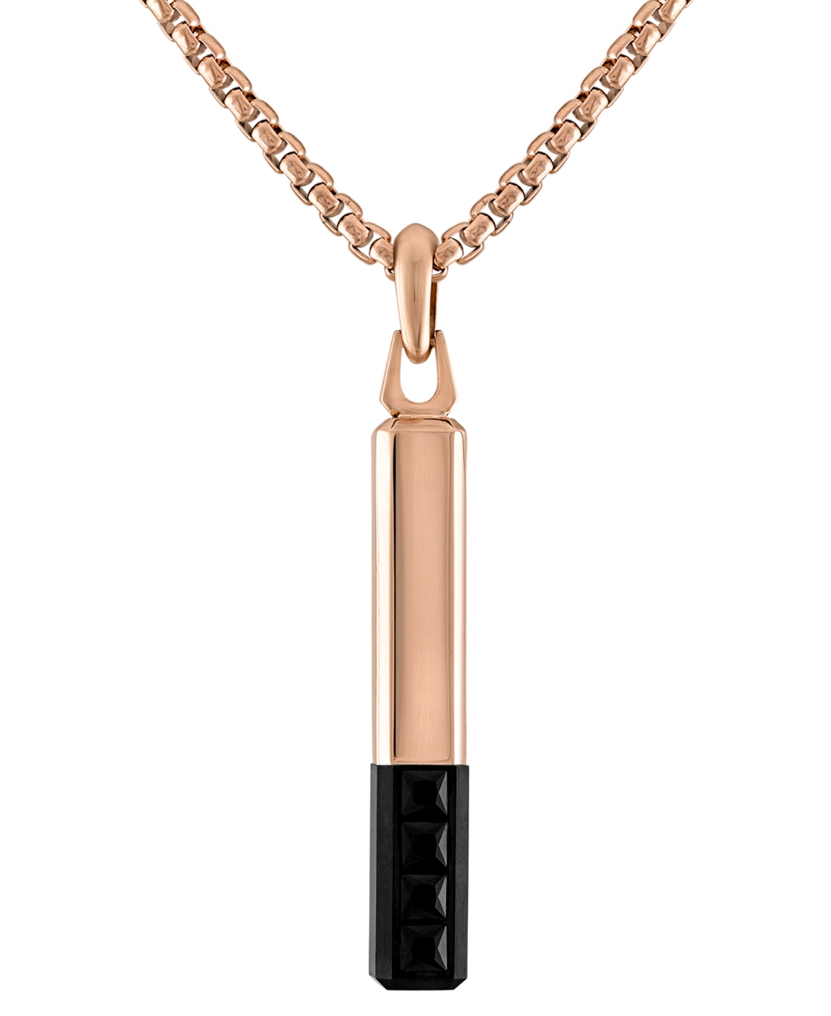 Shop Bulova Black & Rose Gold-tone Ip Stainless Steel Black Spinel 26" Pendant Necklace In Rose Gold Tone