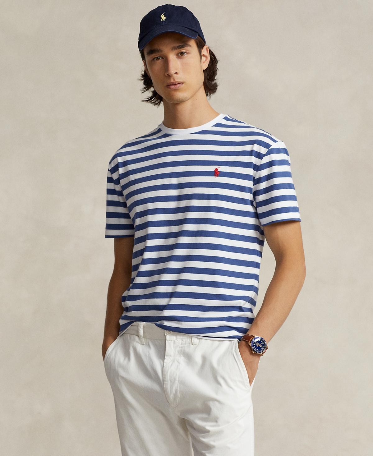 Shop Polo Ralph Lauren Men's Striped Jersey Crewneck T-shirt In Old Royal,white