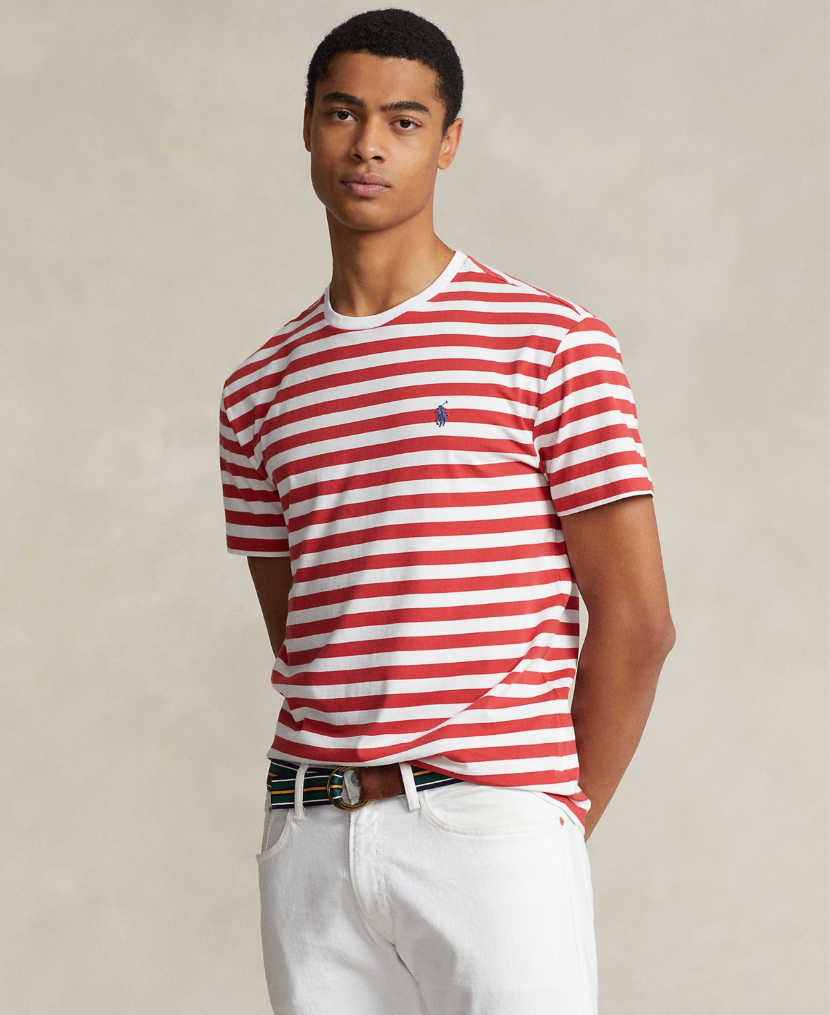 Polo Ralph Lauren Men's Striped Jersey Crewneck T-shirt In Post Red,white