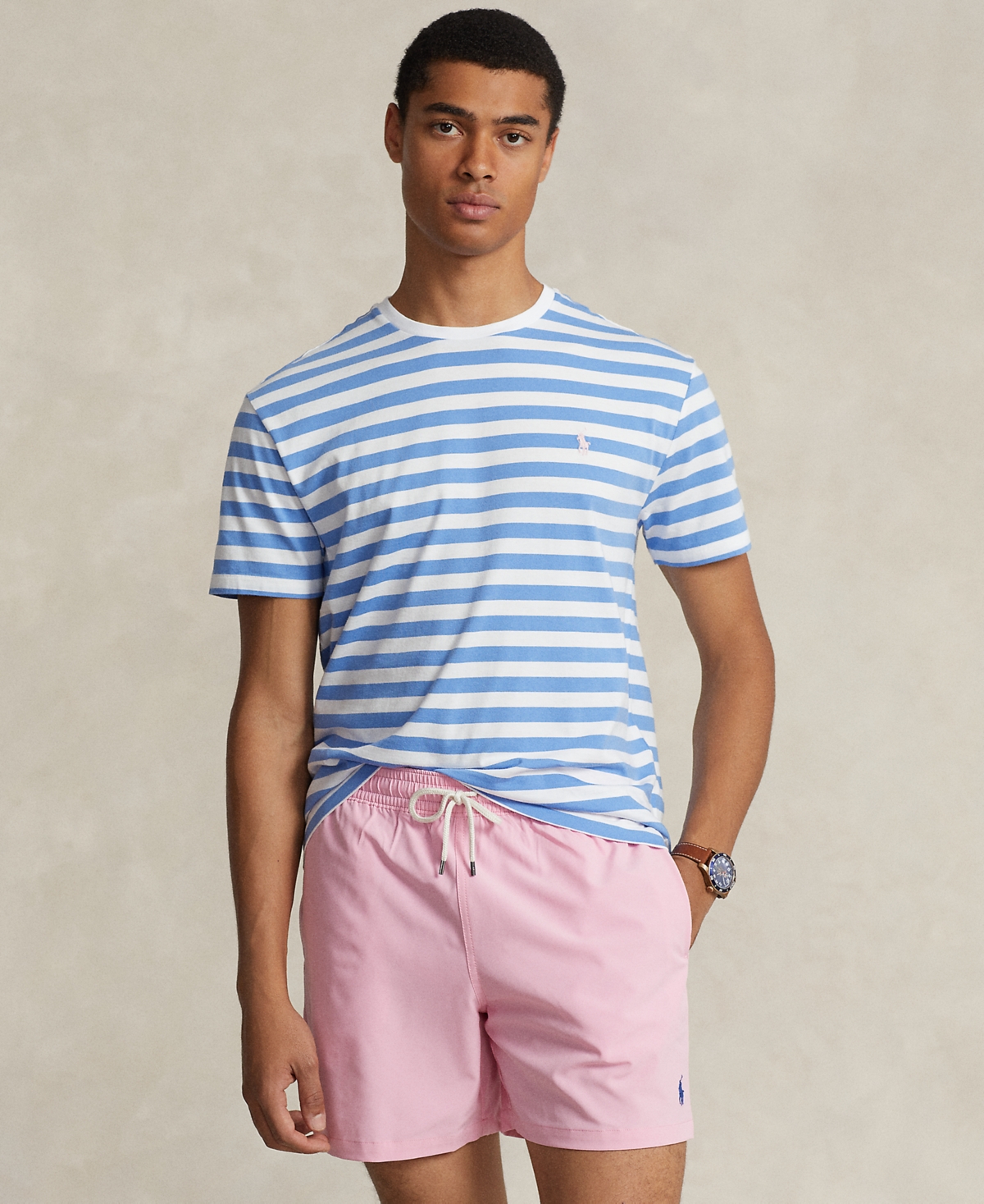 Polo Ralph Lauren Men's Striped Jersey Crewneck T-shirt In Summer Blue,white