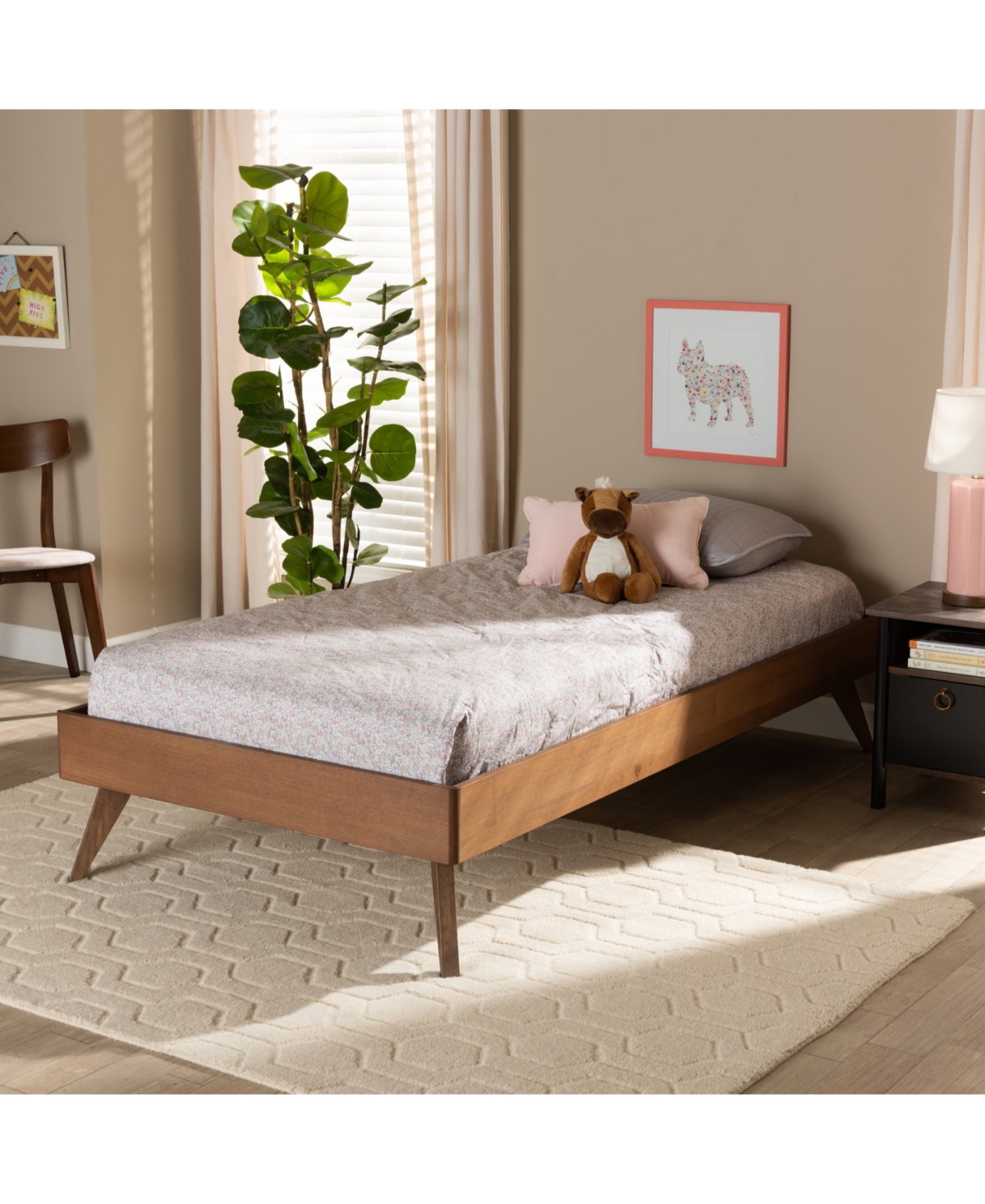 Baxton Studio Lissette Mid-century Modern Twin Size Finished Wood Platform Bed Frame In Ash Walnut