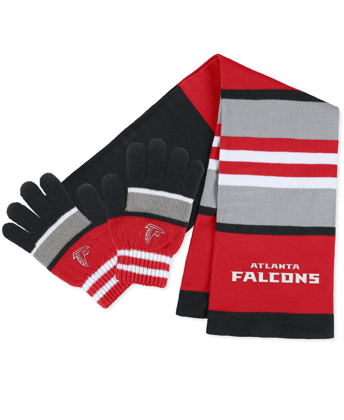 Wear By Erin Andrews Women's  Atlanta Falcons Stripe Glove And Scarf Set In Red,black