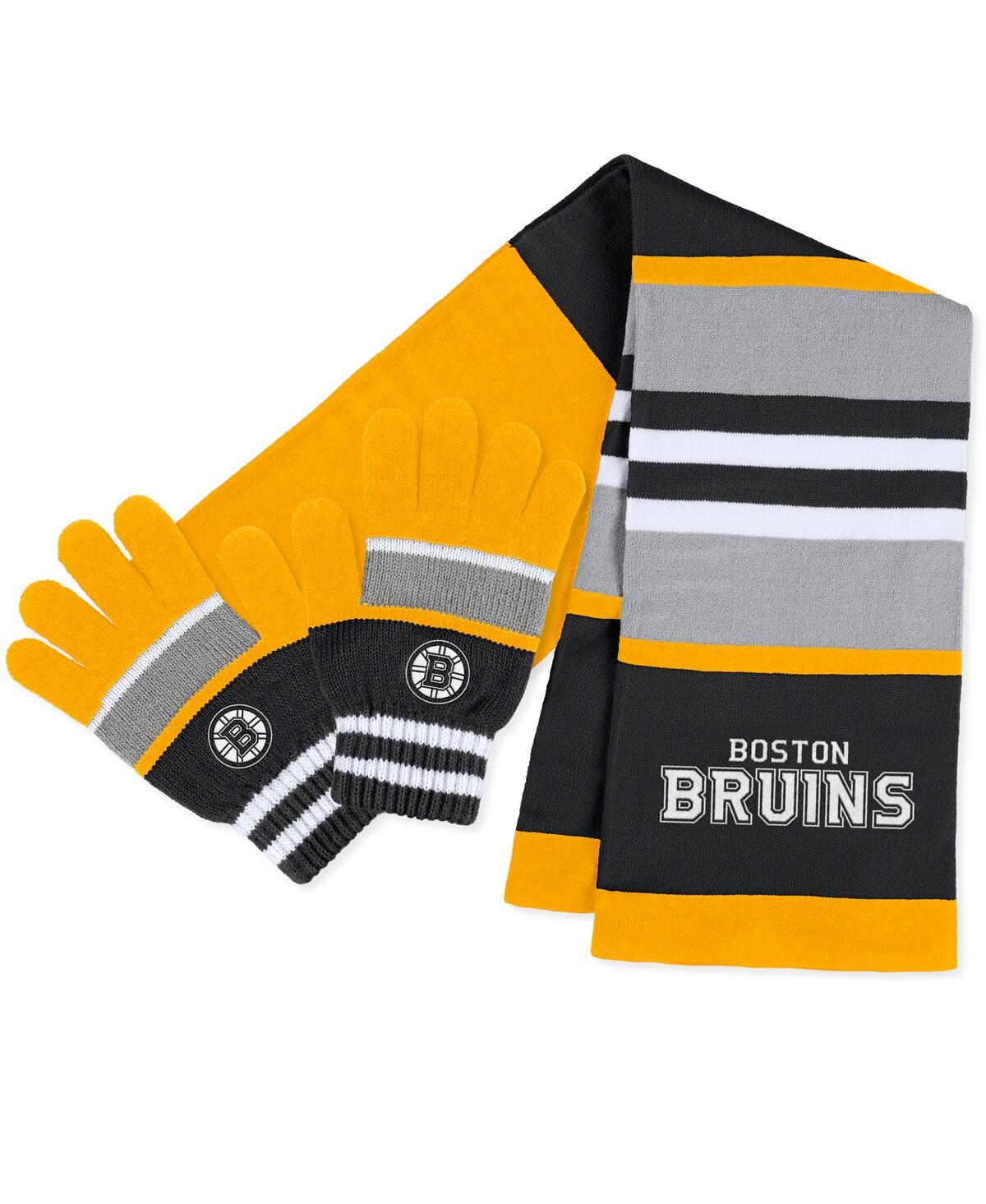 Wear By Erin Andrews Women's  Boston Bruins Stripe Glove And Scarf Set In Yellow