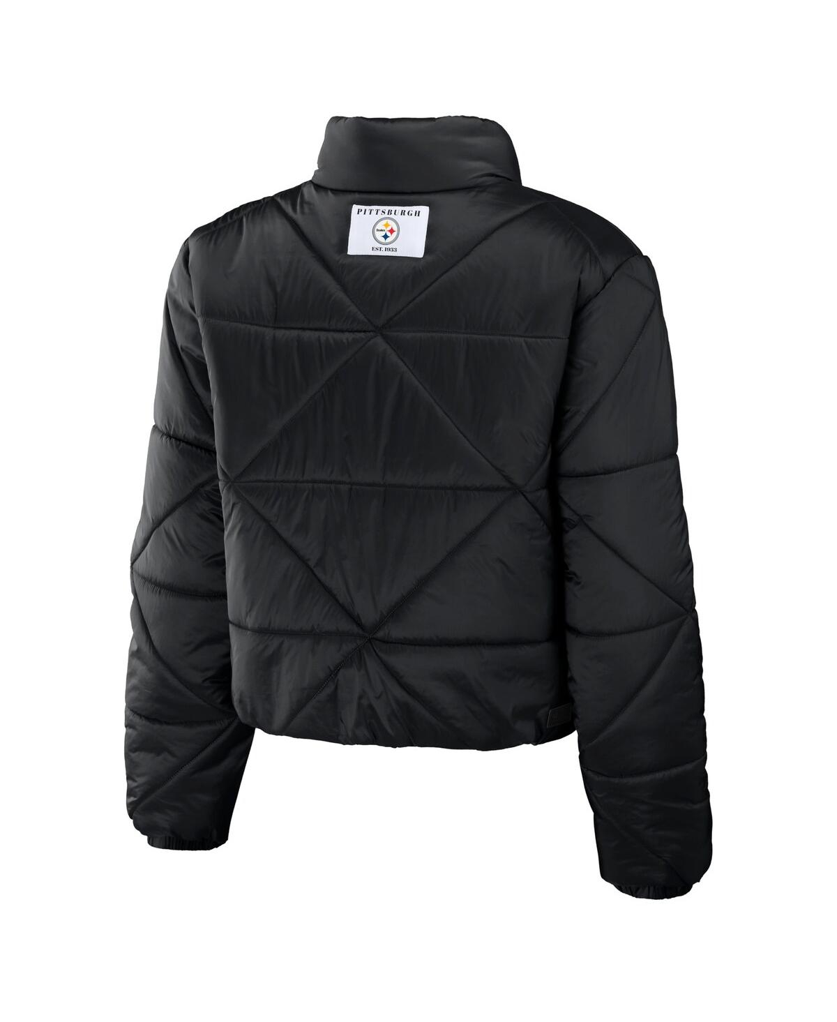 Wear By Erin Andrews Black Pittsburgh Steelers Cropped Puffer Full-zip Jacket In Black