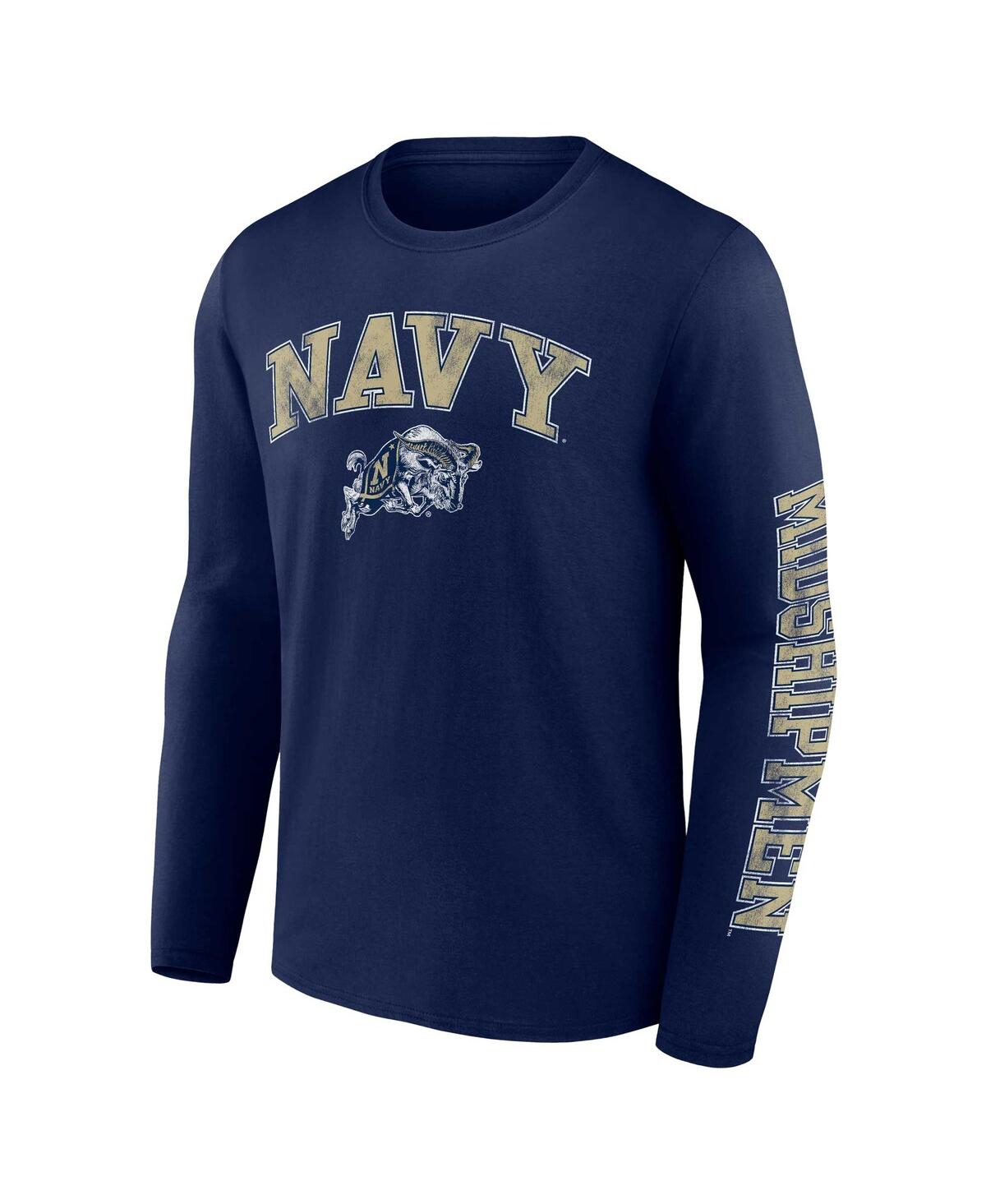Fanatics Men's  Navy Distressed Navy Midshipmen Arch Over Logo Long Sleeve T-shirt In Navy