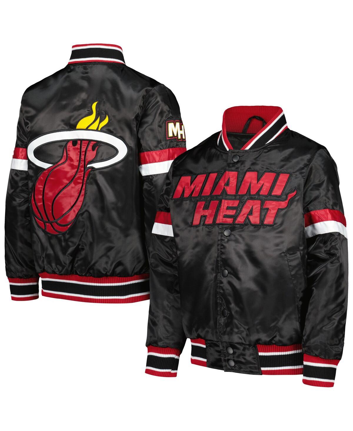 Shop Starter Big Boys  Black Miami Heat Home Game Varsity Satin Full-snap Jacket