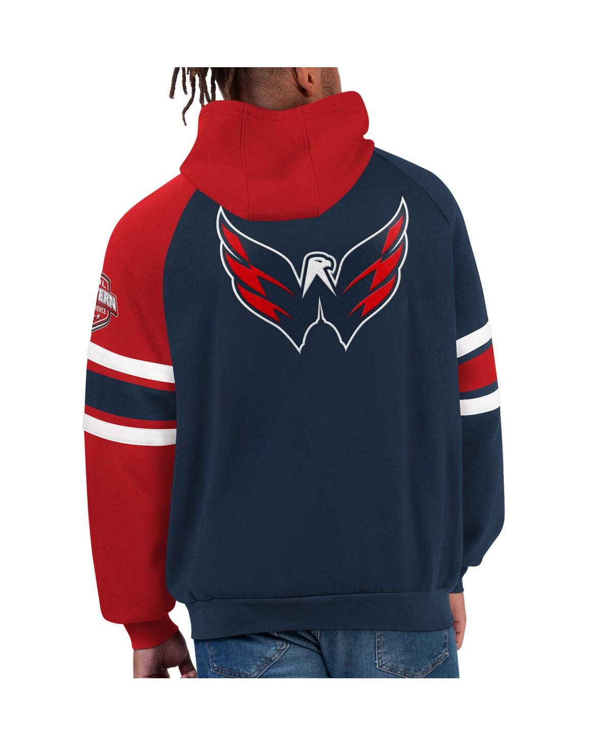 Starter Men's  Red, Navy Washington Capitals Gauntlet Raglan Pullover Hoodie In Red,navy