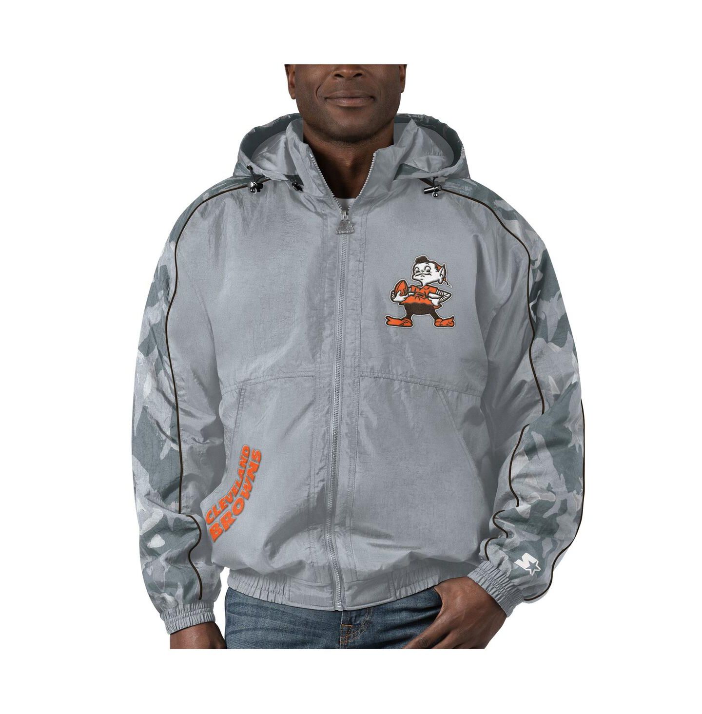 Мужская куртка Starter Gray Distressed Cleveland Brown Thursday Night Gridiron Throwback Full-Zip — фото 1