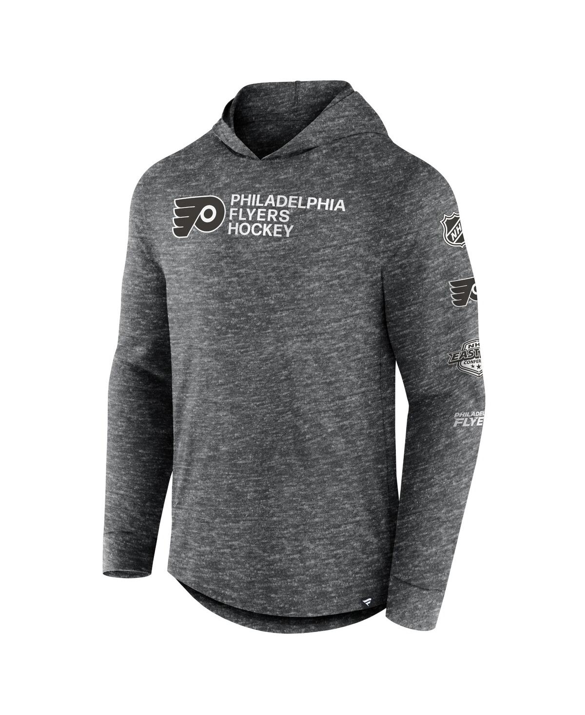Fanatics Men's  Heather Charcoal Philadelphia Flyers Stacked Long Sleeve Hoodie T-shirt In Heather Charcoal