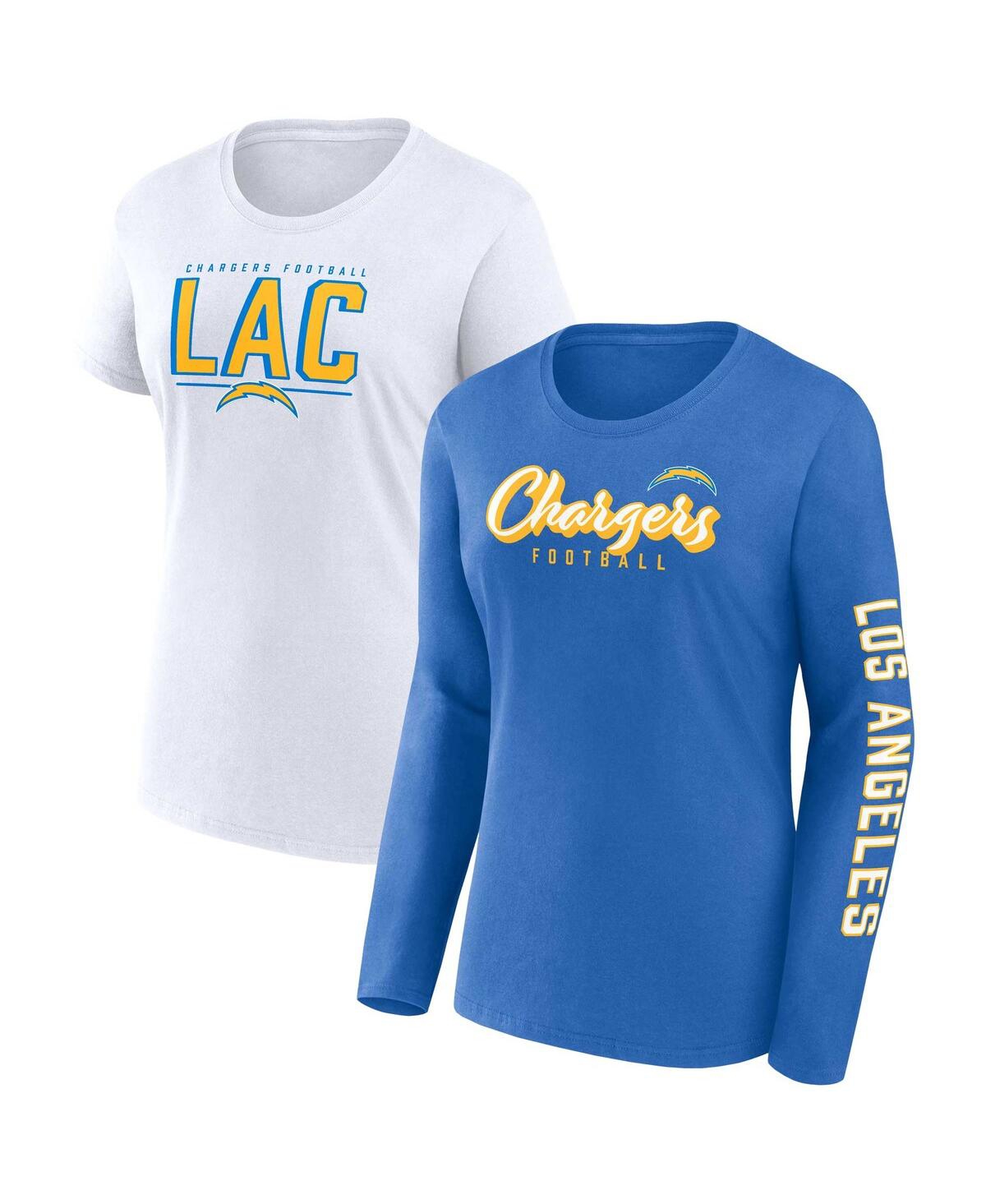 Fanatics Women's  Powder Blue, White Los Angeles Chargers Two-pack Combo Cheerleaderâ T-shirt Set In Powder Blue,white