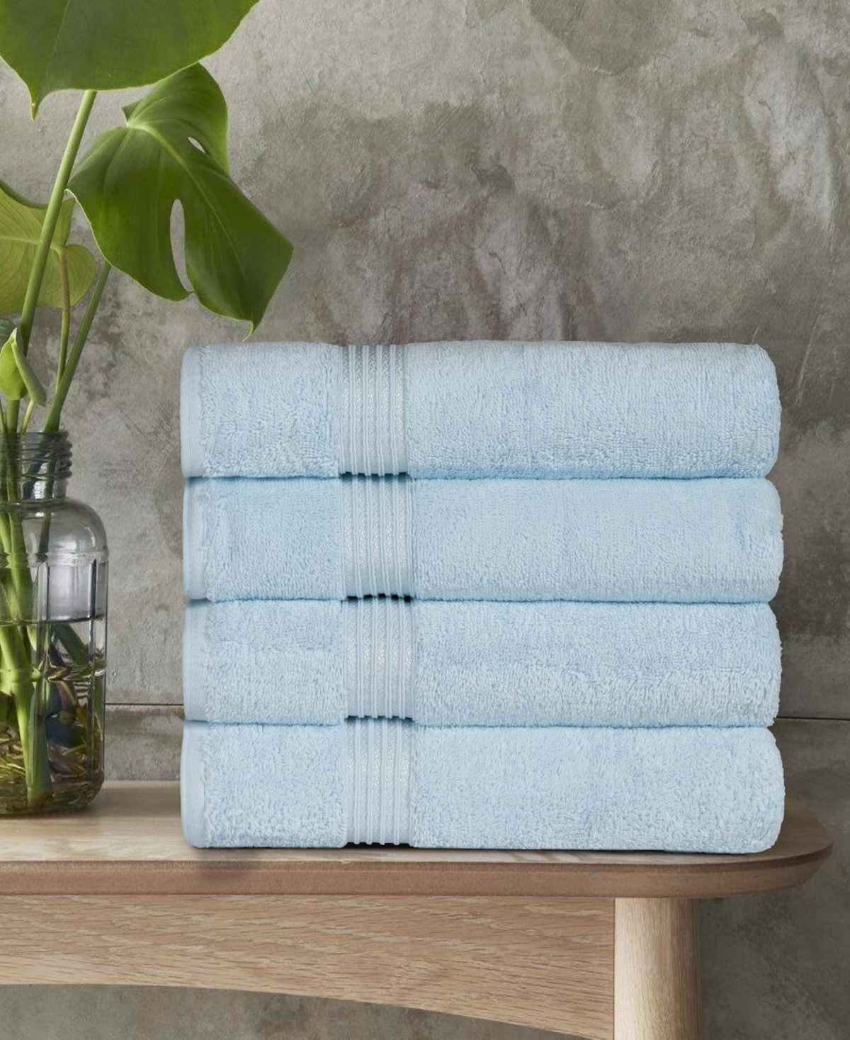 Superior Solid Quick Drying Absorbent 4 Piece Egyptian Cotton Bath Towel Set In Light Blue
